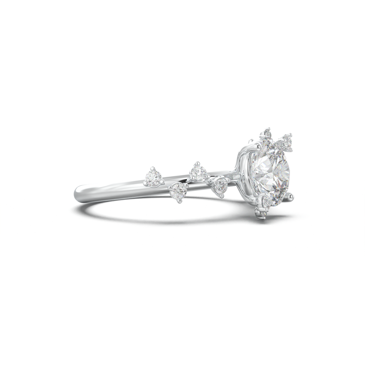 Round Botanical Accent Engagement Ring
