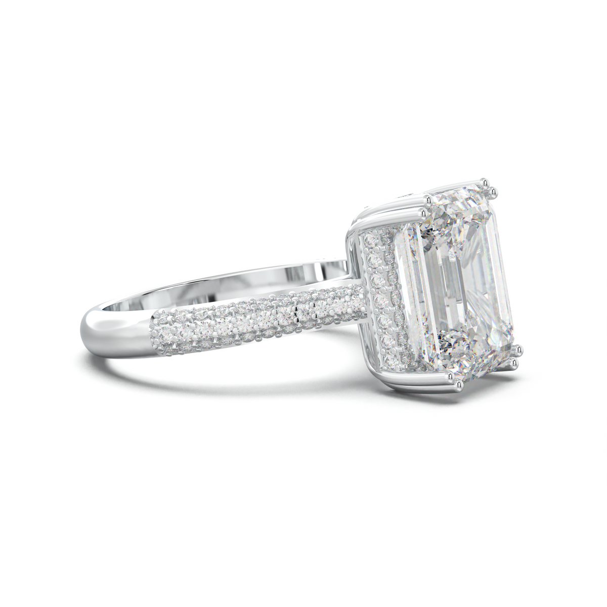 Emerald Double Pavé Engagement Ring