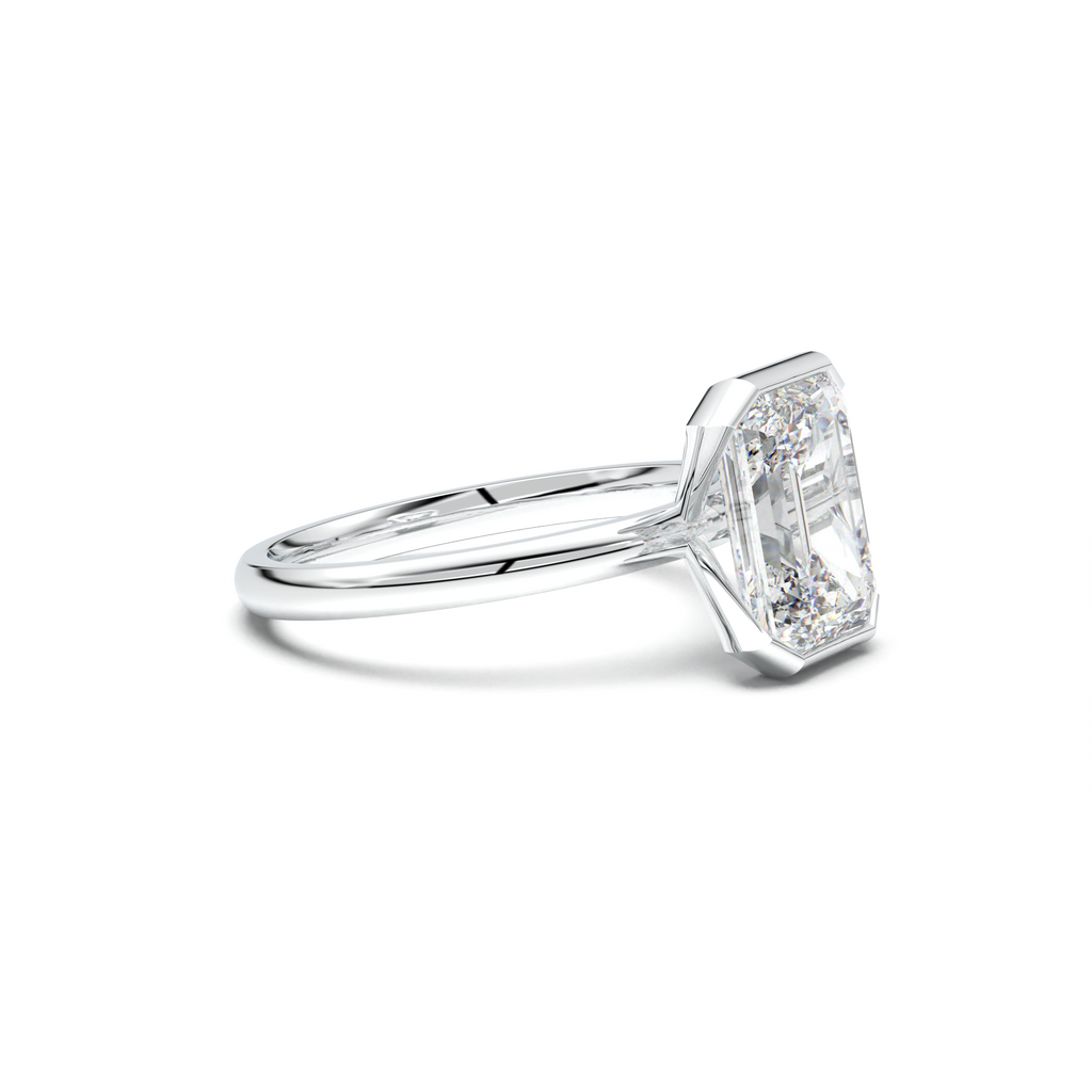 Emerald Cut Half-Bezel Engagement Ring