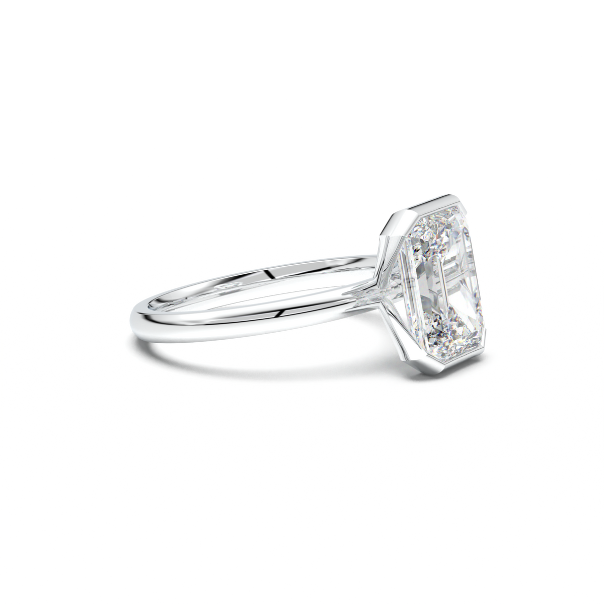 Emerald Cut Half-Bezel Engagement Ring