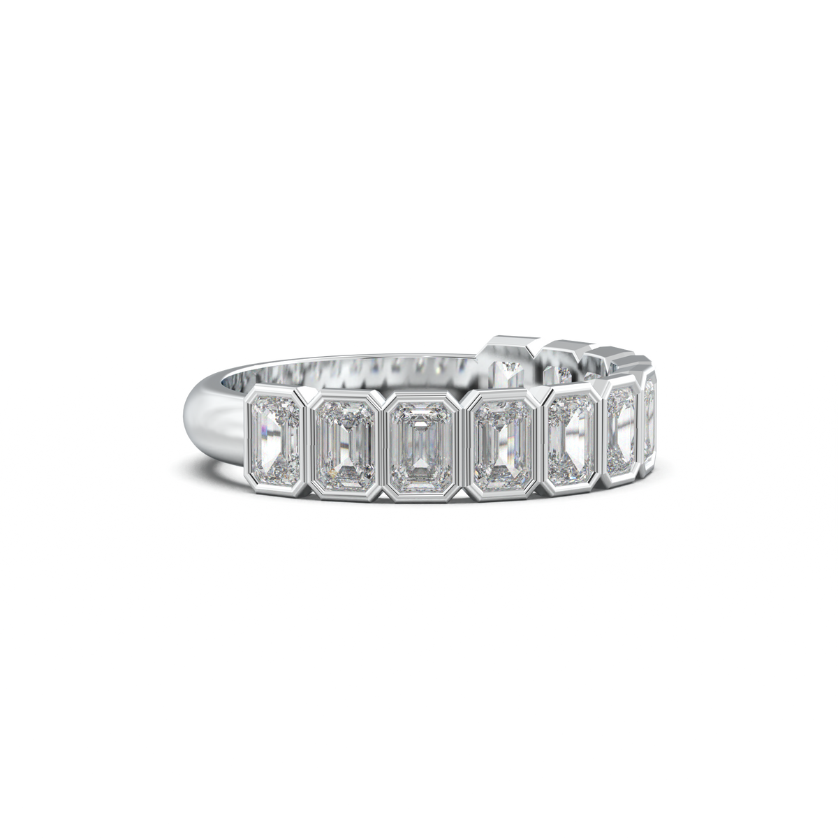 Emerald Bezel Half-Eternity Wedding Band