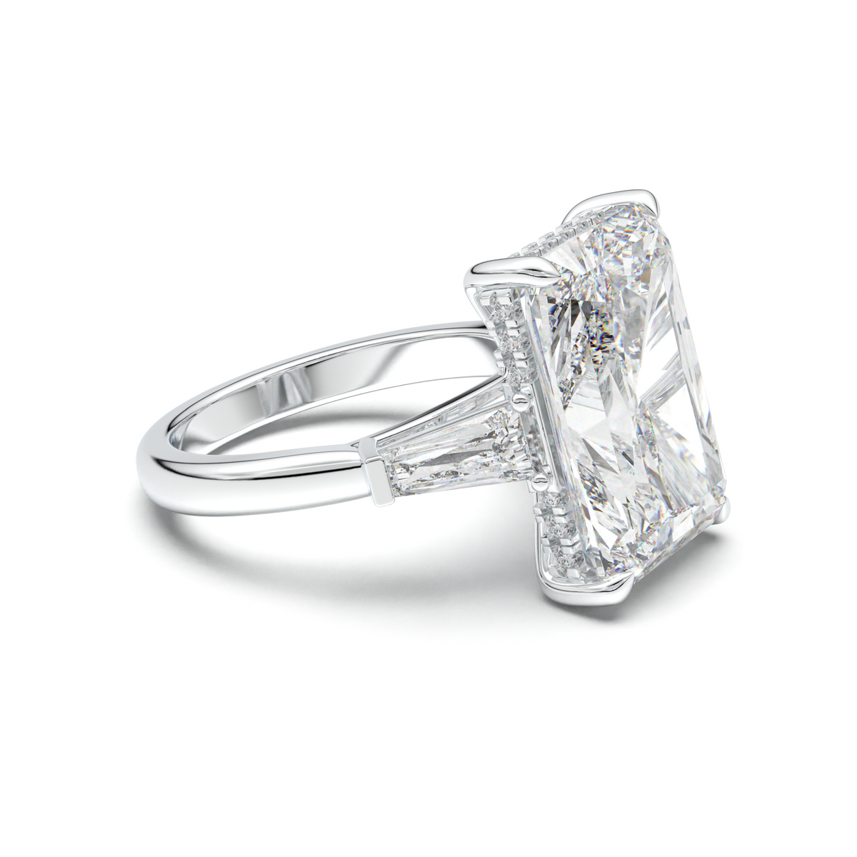 Radiant Baguette Hidden Halo Engagement Ring