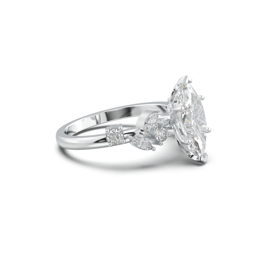 Marquise Mixed Side-Stone Engagement Ring