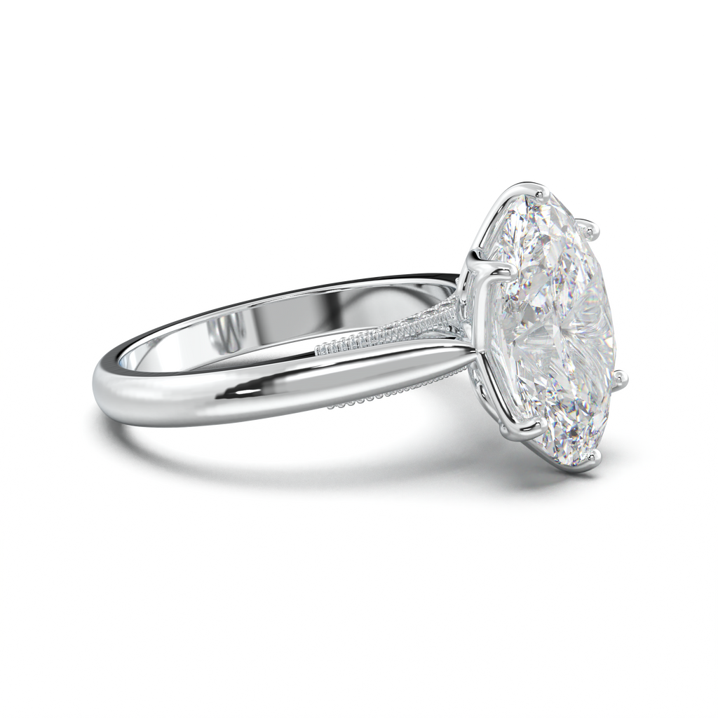 Oval Tulip Setting Hidden bridge Halo Engagement Ring