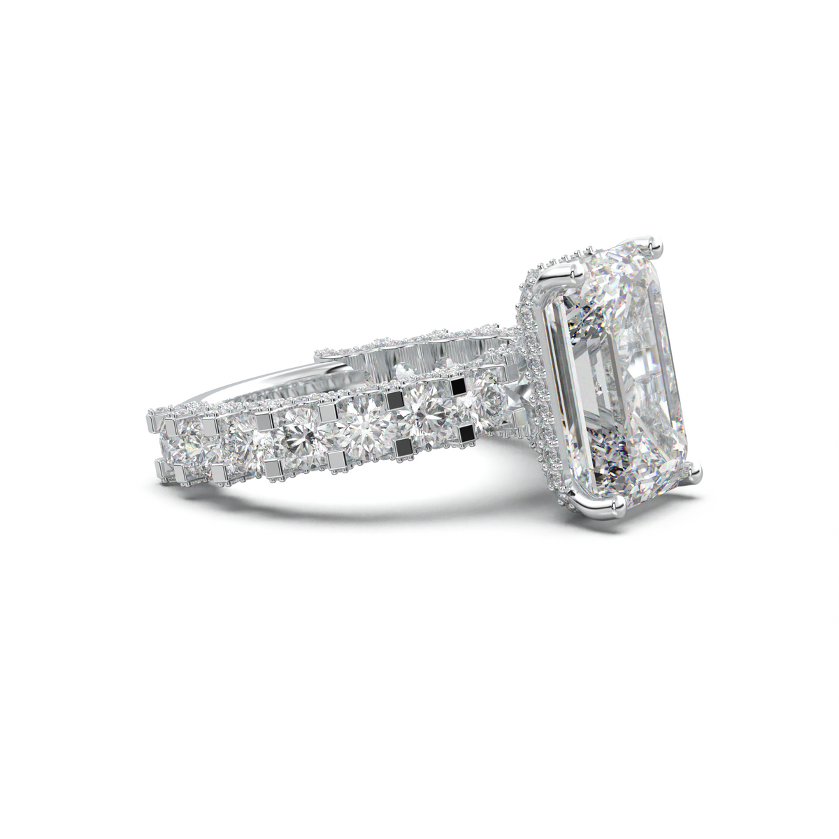 Emerald Diamond Band Engagement Ring
