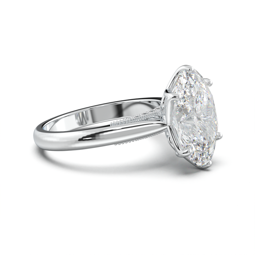 Oval Tulip Setting Hidden bridge Halo Engagement Ring