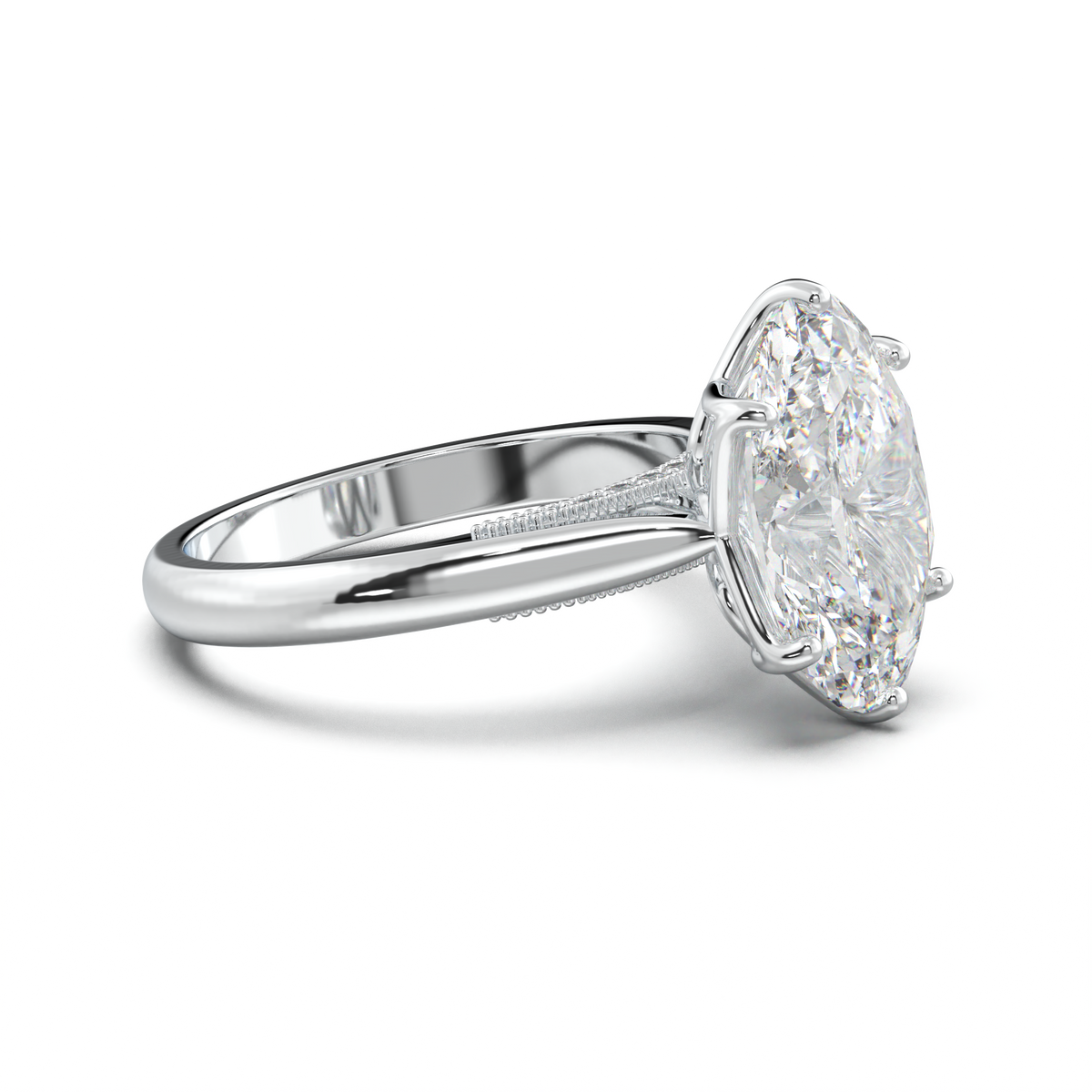 Oval Tulip Setting Hidden bridge Halo Engagement Ring