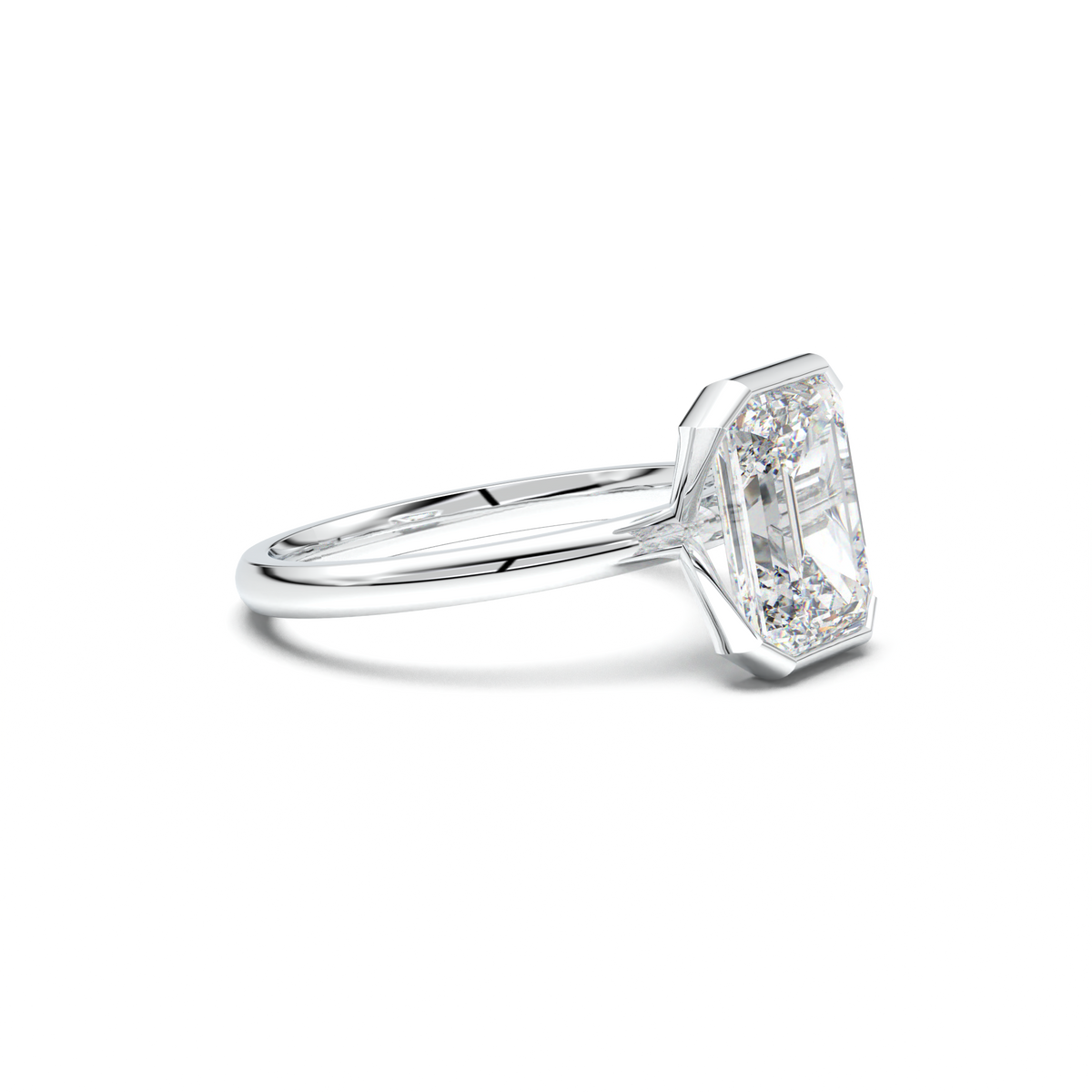 Emerald Cut Half-Bezel Engagement Ring