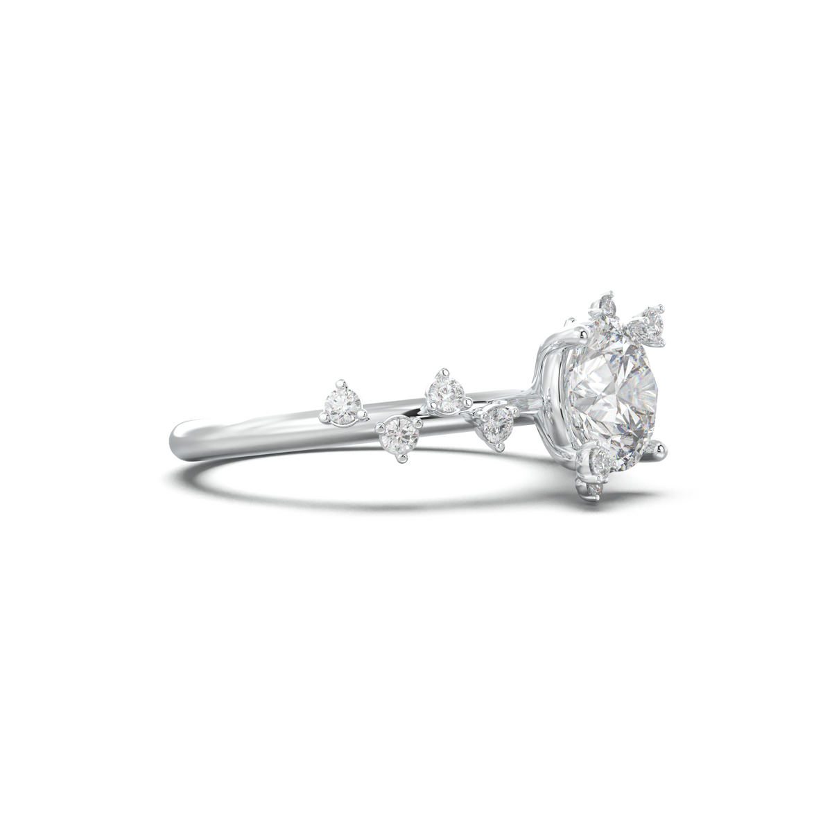 Round Botanical Accent Engagement Ring