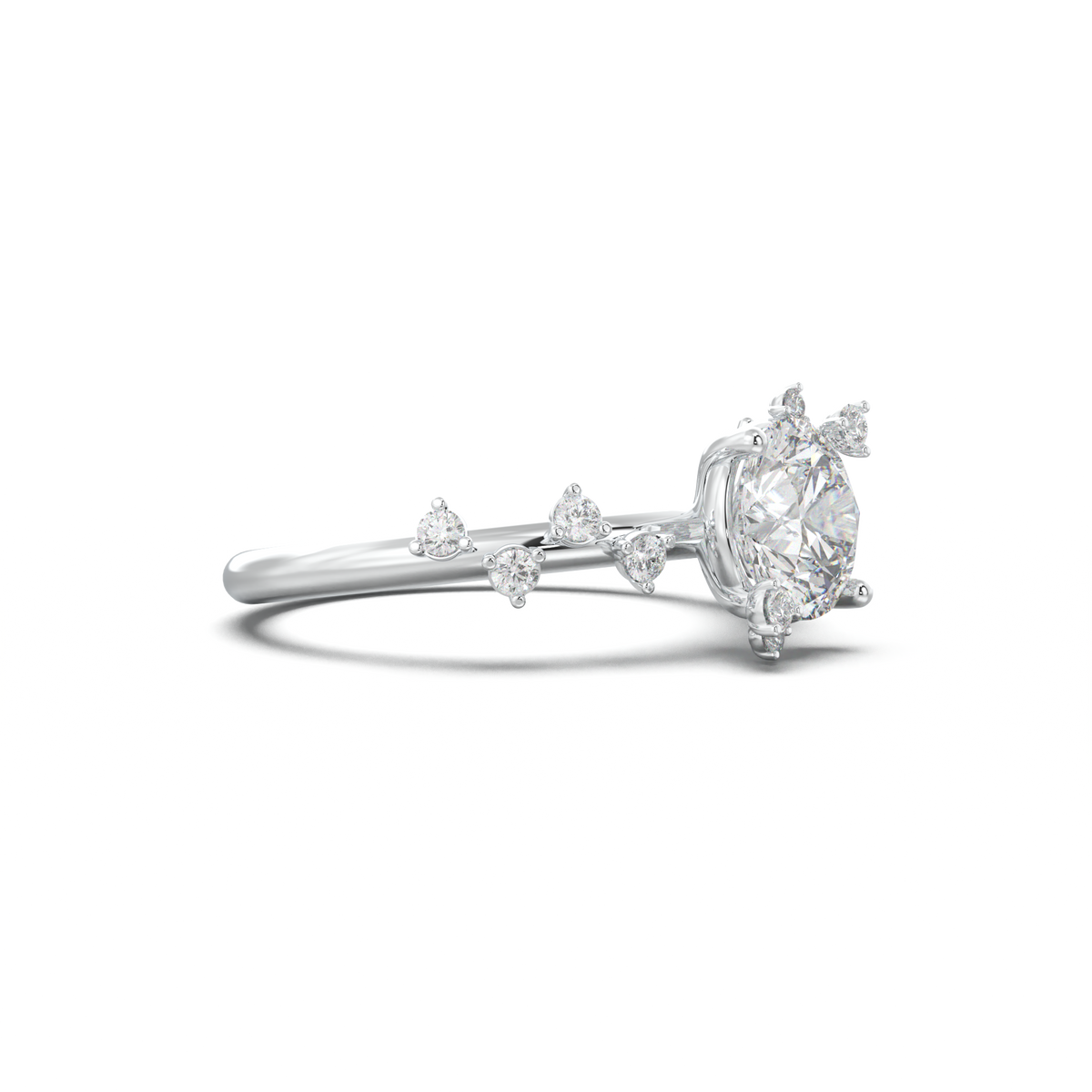 Round Botanical Accent Engagement Ring