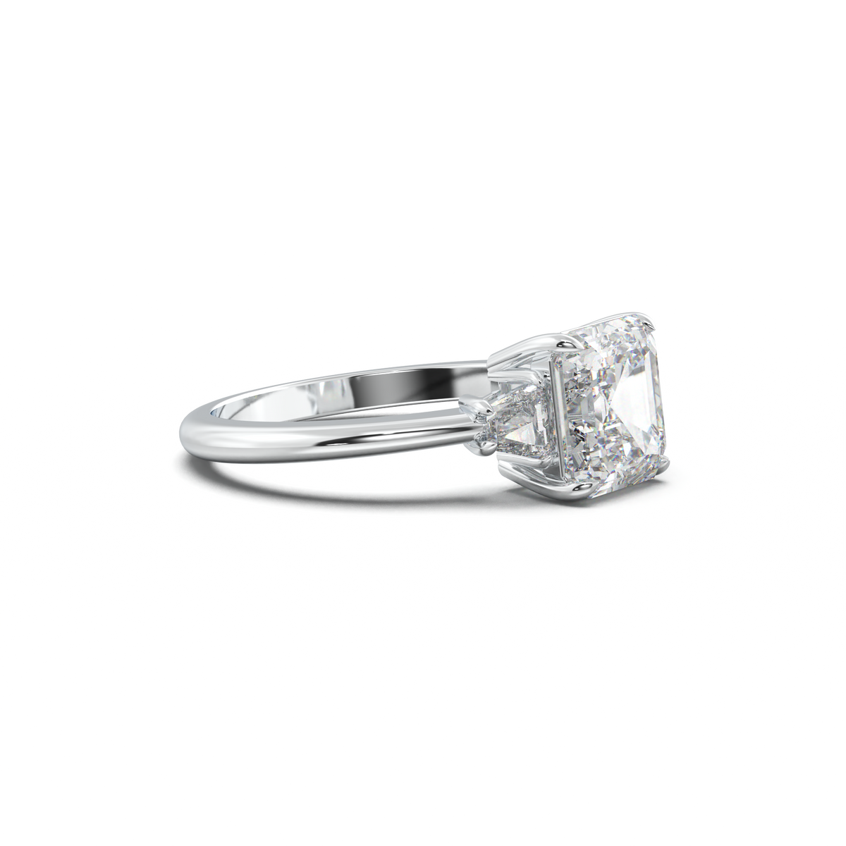 Asscher Baguette Three-Stone Engagement Ring