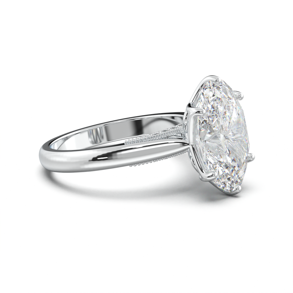 Oval Tulip Setting Hidden bridge Halo Engagement Ring