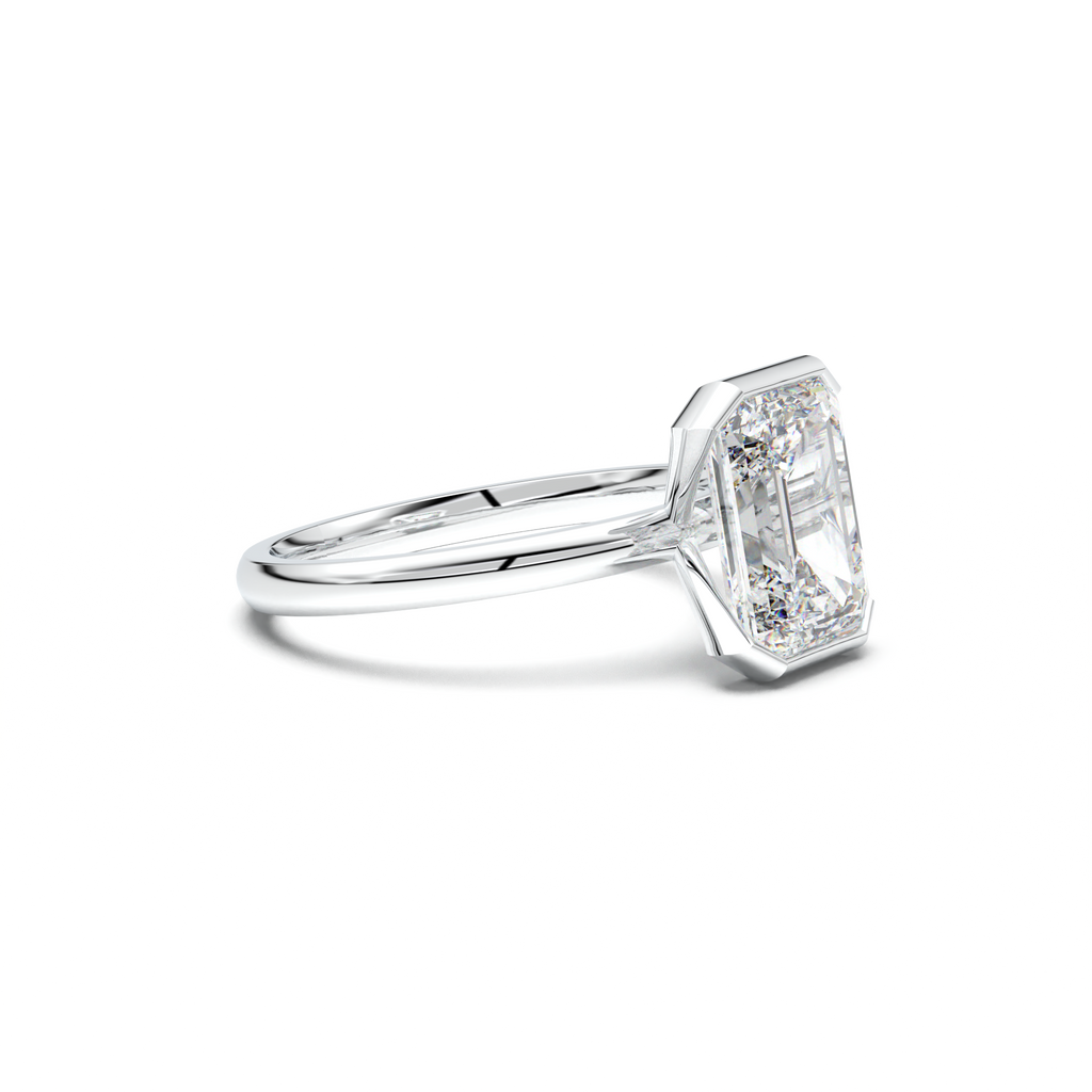 Emerald Cut Half-Bezel Engagement Ring
