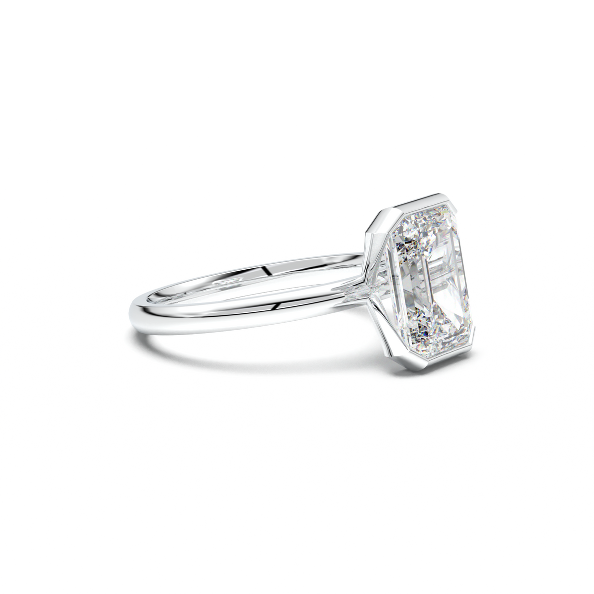 Emerald Cut Half-Bezel Engagement Ring