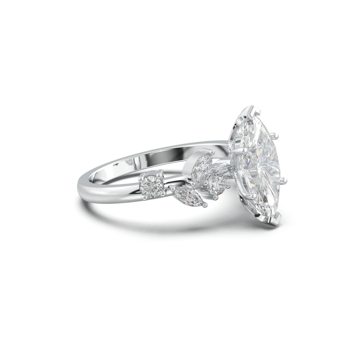 Marquise Mixed Side-Stone Engagement Ring