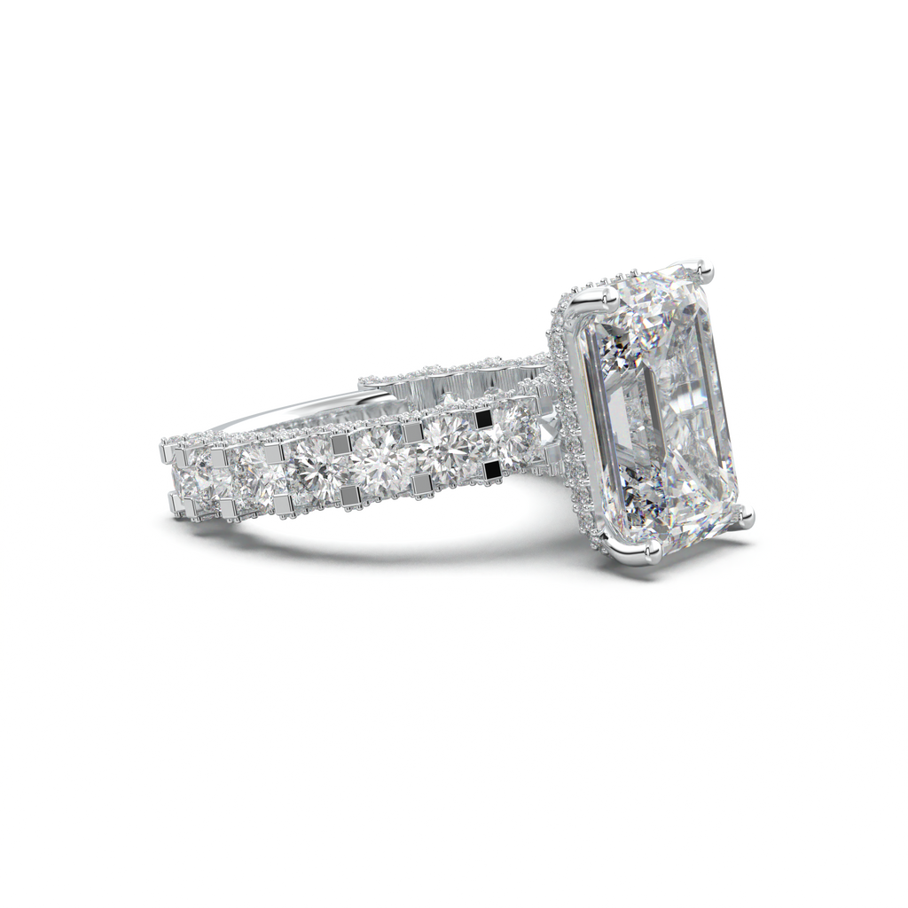 Emerald Diamond Band Engagement Ring