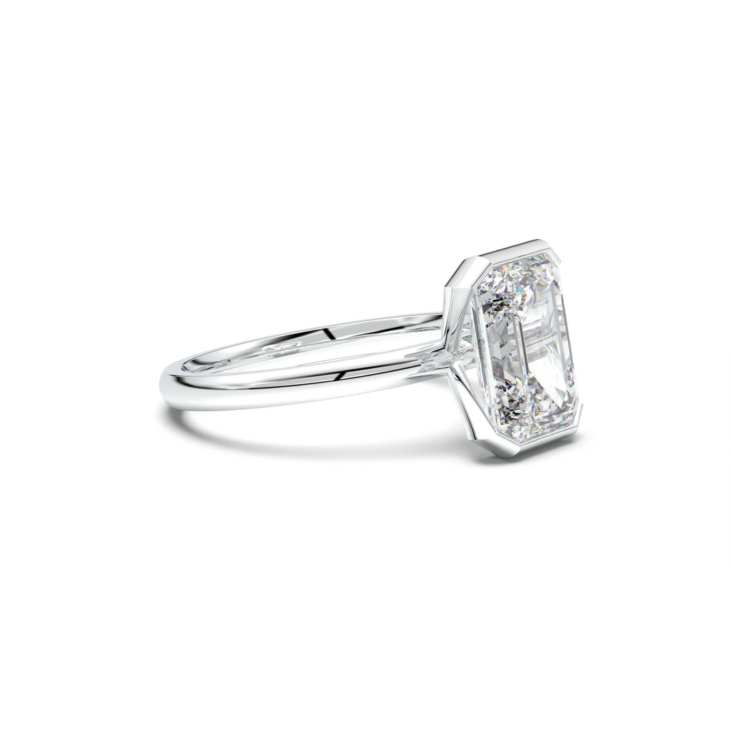 Emerald Cut Half-Bezel Engagement Ring
