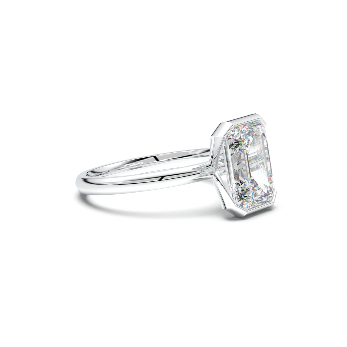 Emerald Cut Half-Bezel Engagement Ring