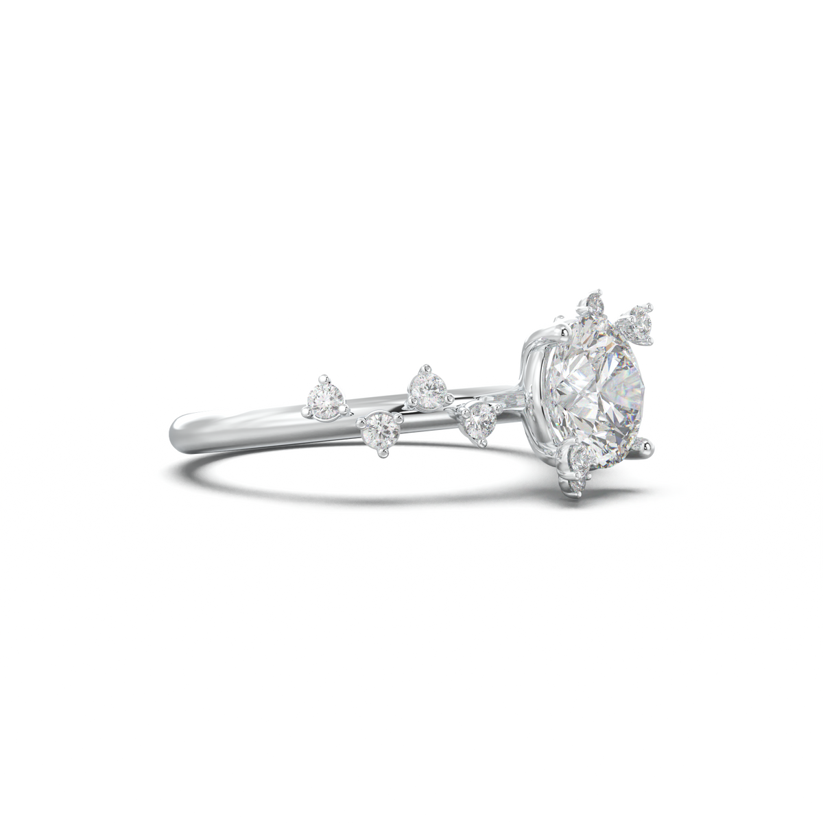 Round Botanical Accent Engagement Ring