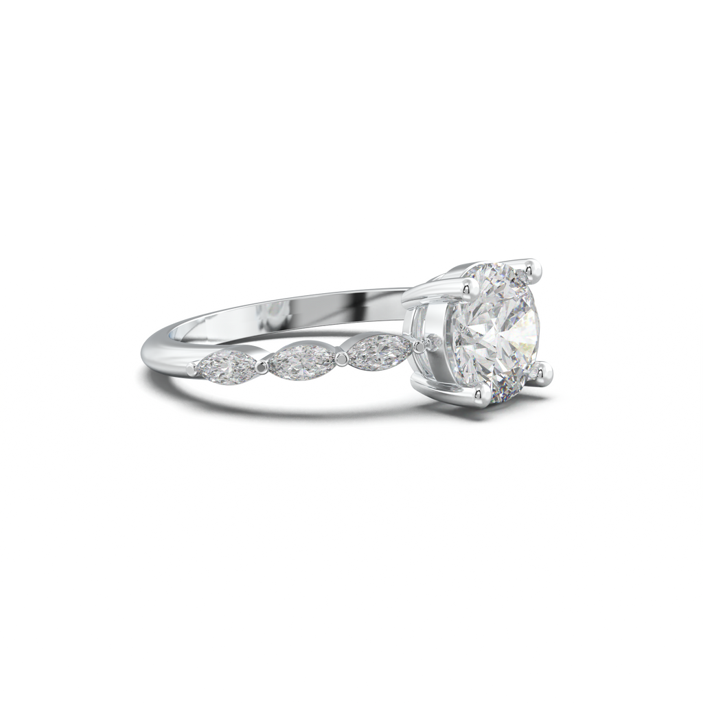 Round Marquise Side-Stone Engagement Ring