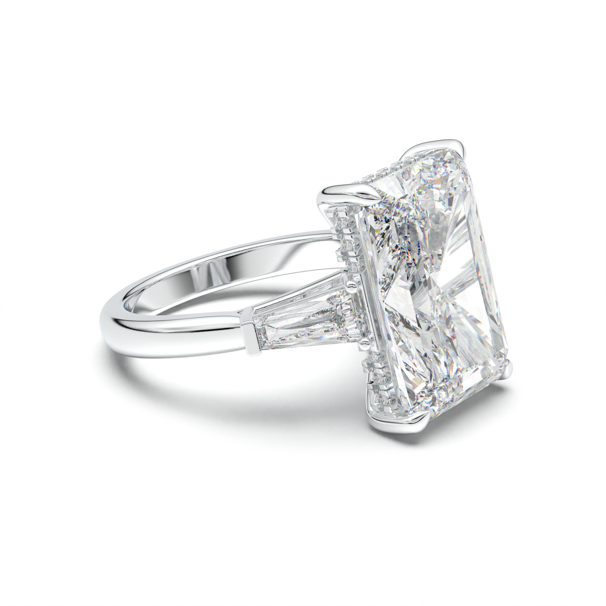 Radiant Baguette Hidden Halo Engagement Ring