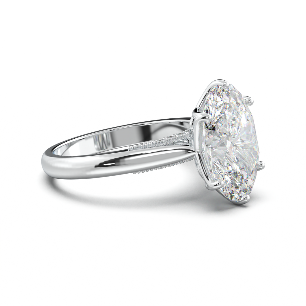 Oval Tulip Setting Hidden bridge Halo Engagement Ring