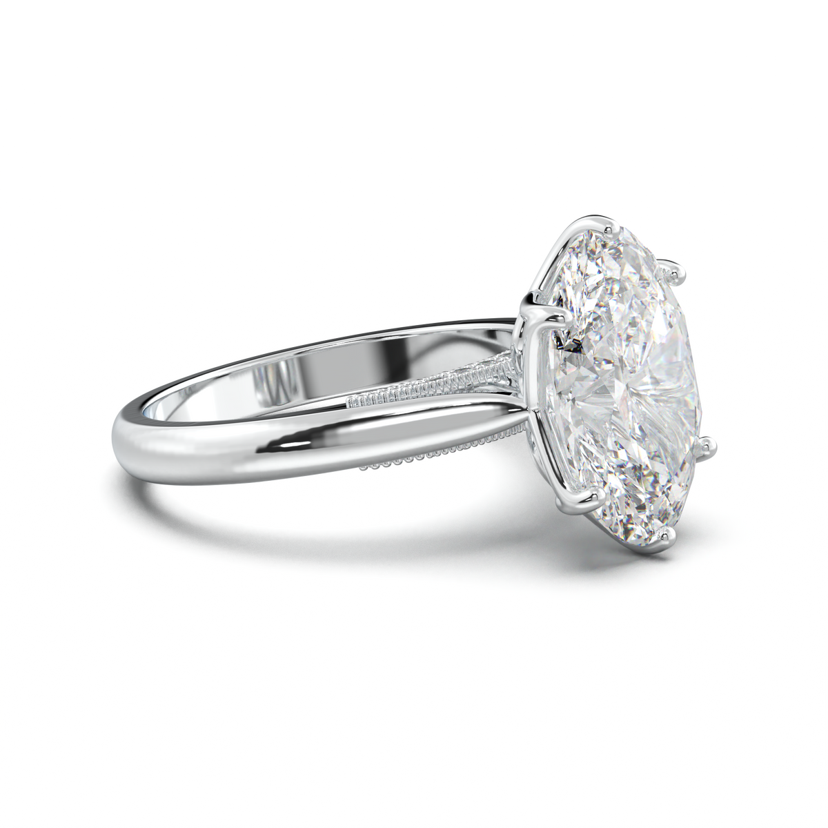 Oval Tulip Setting Hidden bridge Halo Engagement Ring