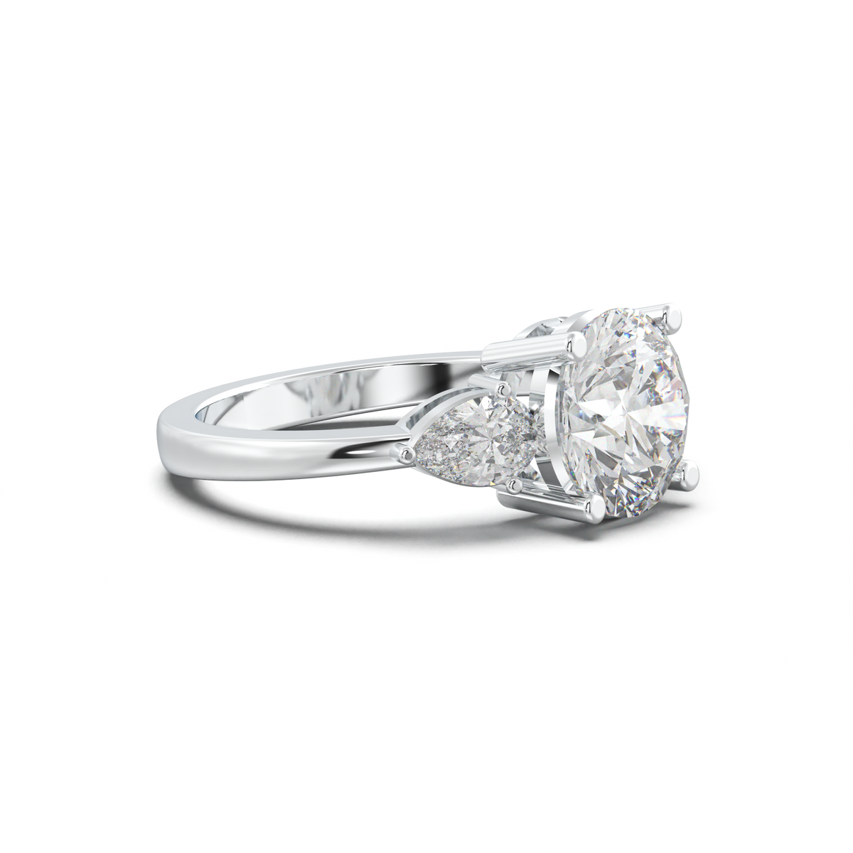 Round Pear Three-Stone Engagement Ring
