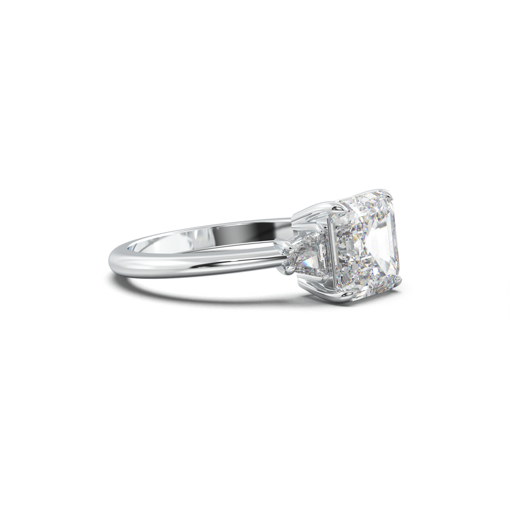 Asscher Baguette Three-Stone Engagement Ring