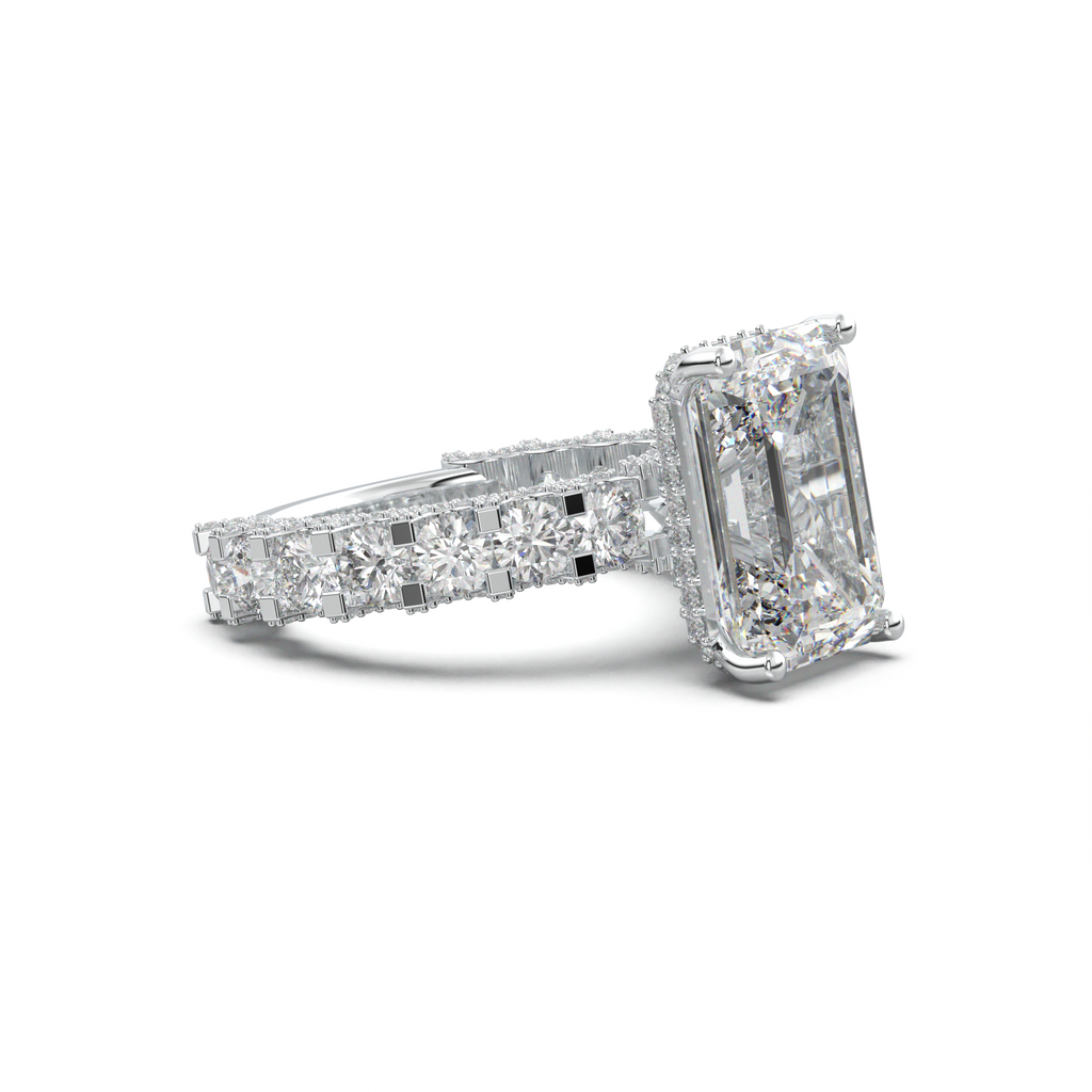 Emerald Diamond Band Engagement Ring