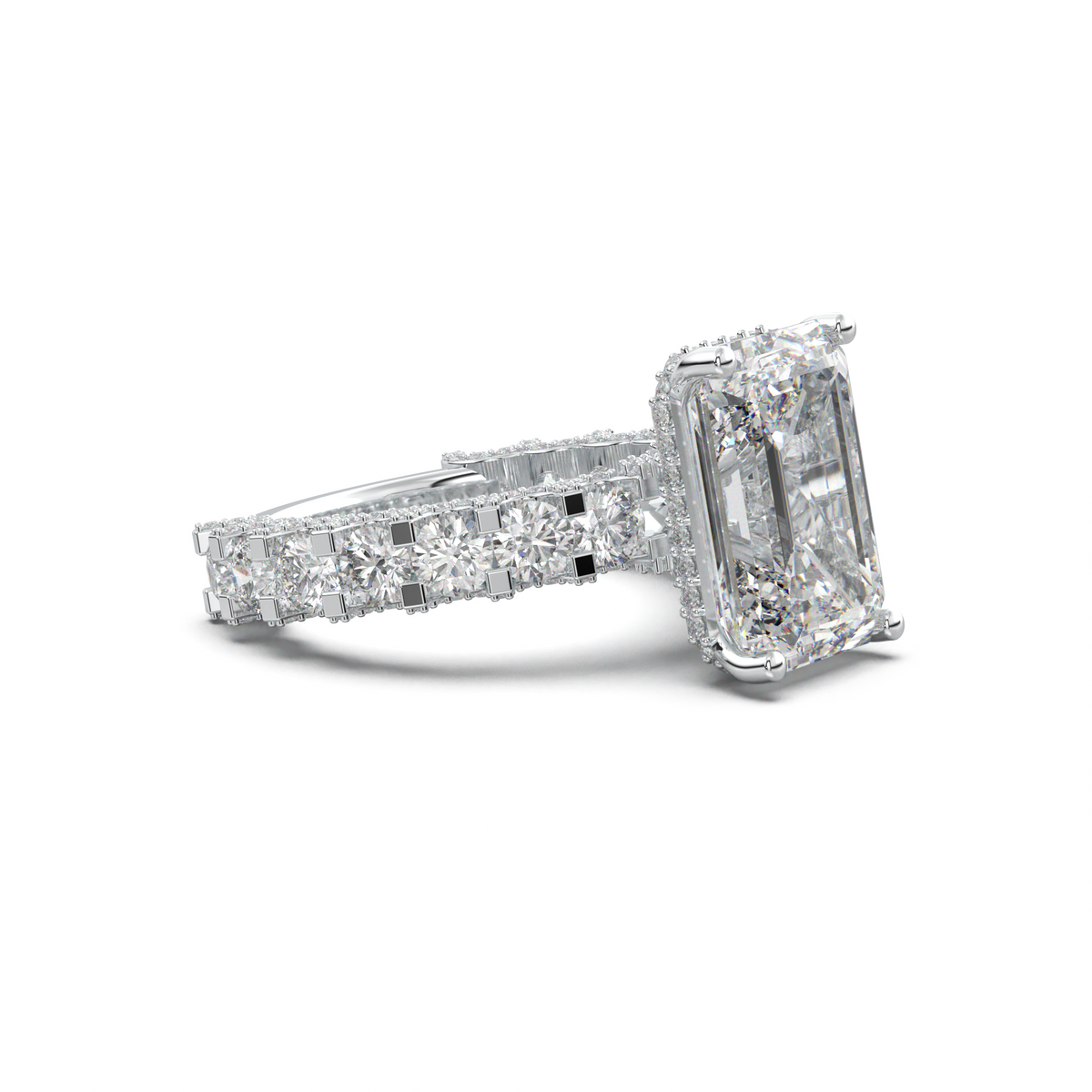Emerald Diamond Band Engagement Ring