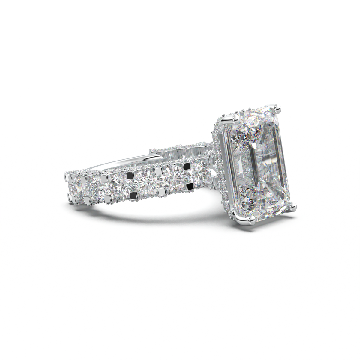 Emerald Diamond Band Engagement Ring