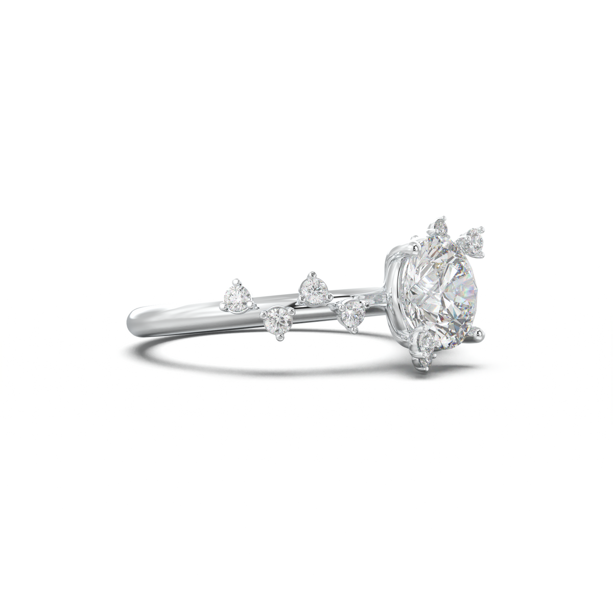 Round Botanical Accent Engagement Ring