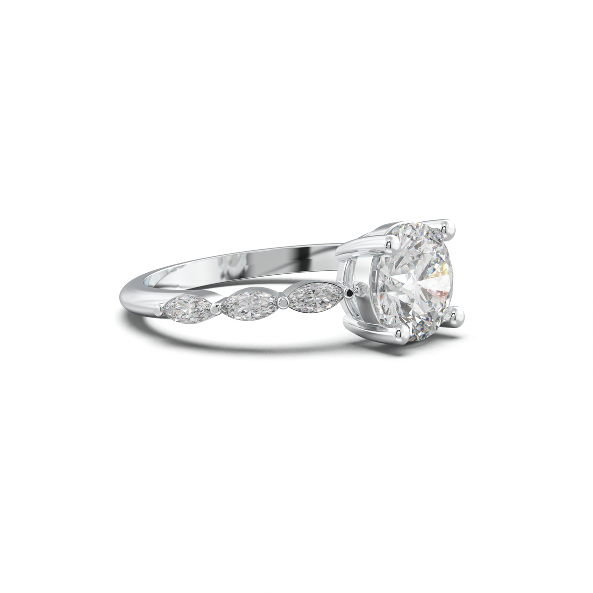 Round Marquise Side-Stone Engagement Ring