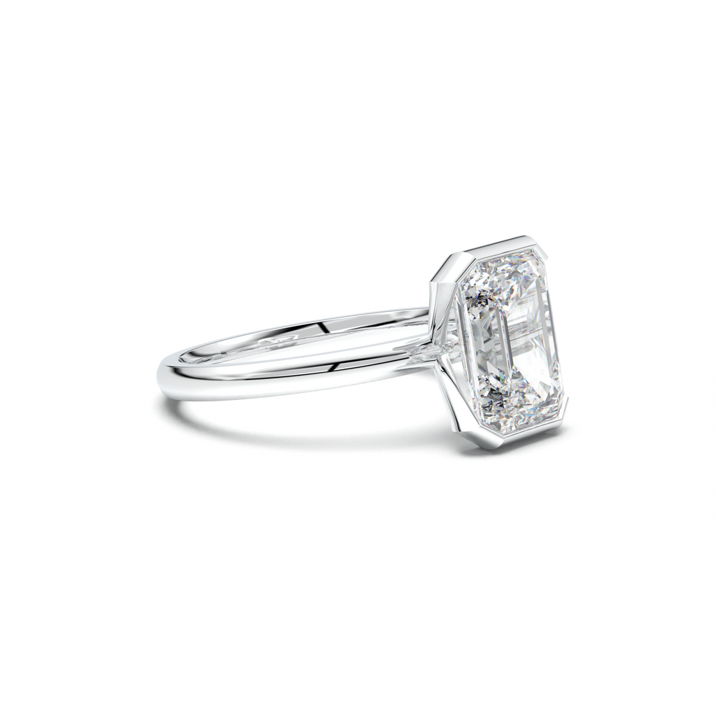 Emerald Cut Half-Bezel Engagement Ring