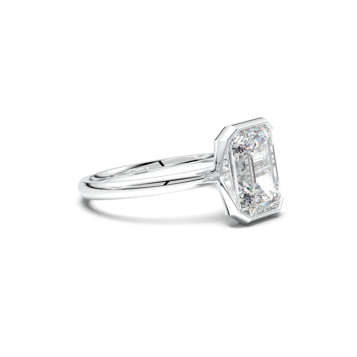 Emerald Cut Half-Bezel Engagement Ring
