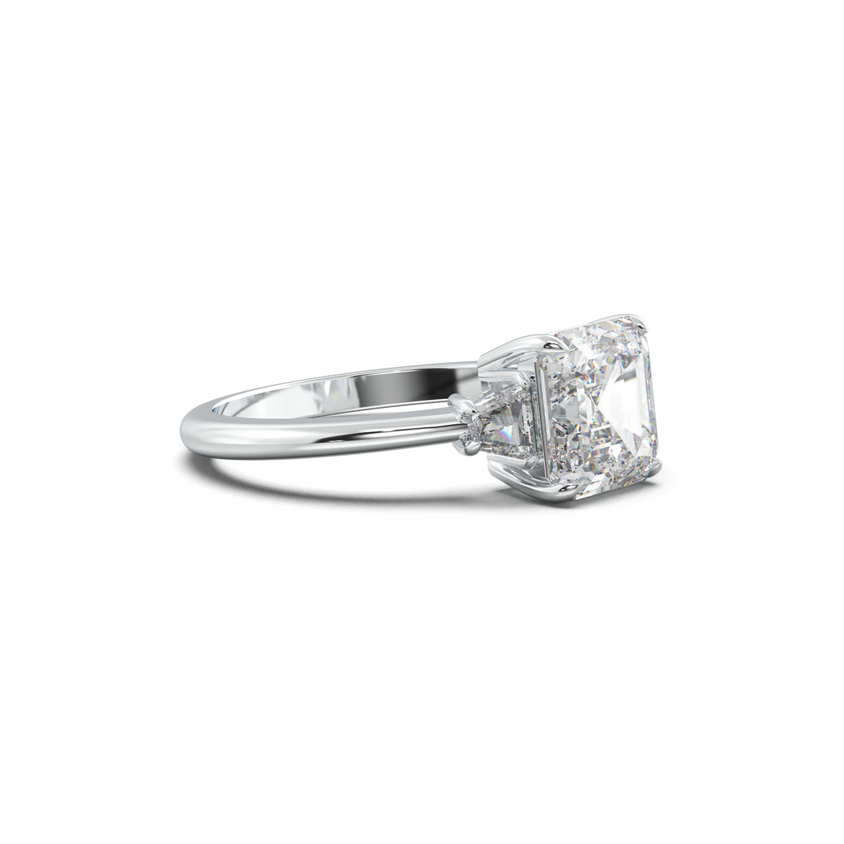 Asscher Baguette Three-Stone Engagement Ring
