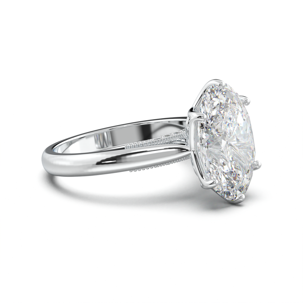 Oval Tulip Setting Hidden bridge Halo Engagement Ring