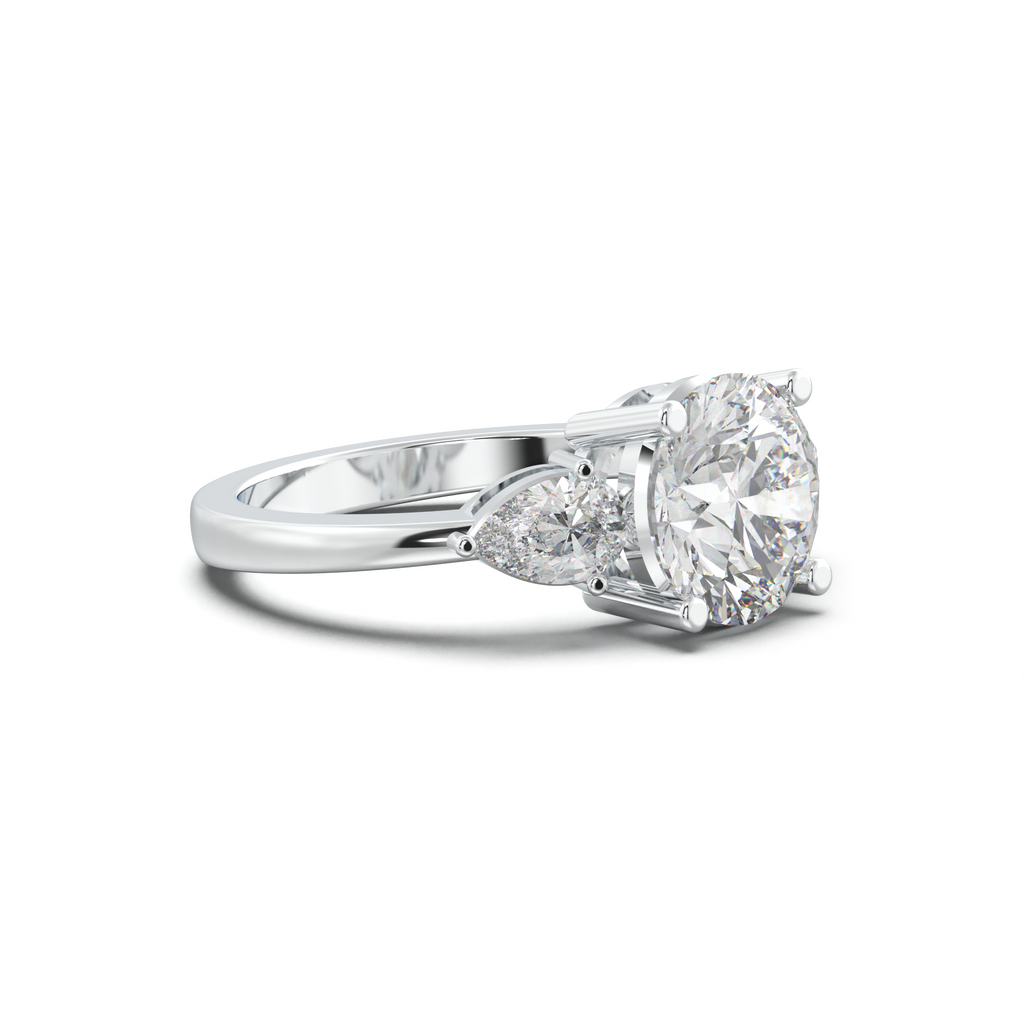 Round Pear Three-Stone Engagement Ring