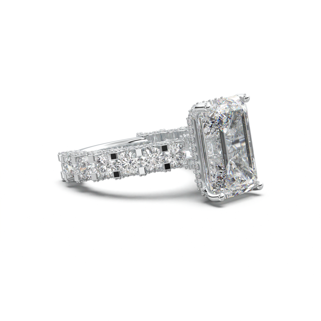 Emerald Diamond Band Engagement Ring