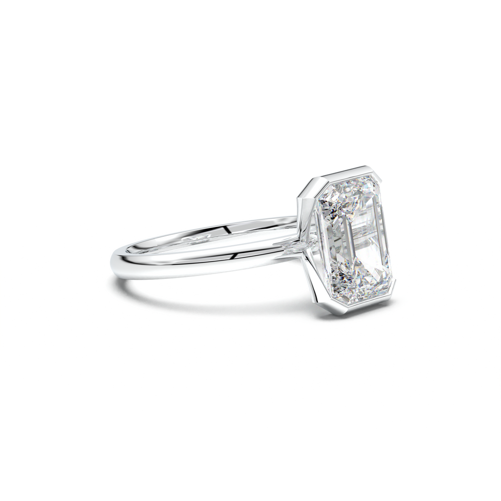 Emerald Cut Half-Bezel Engagement Ring