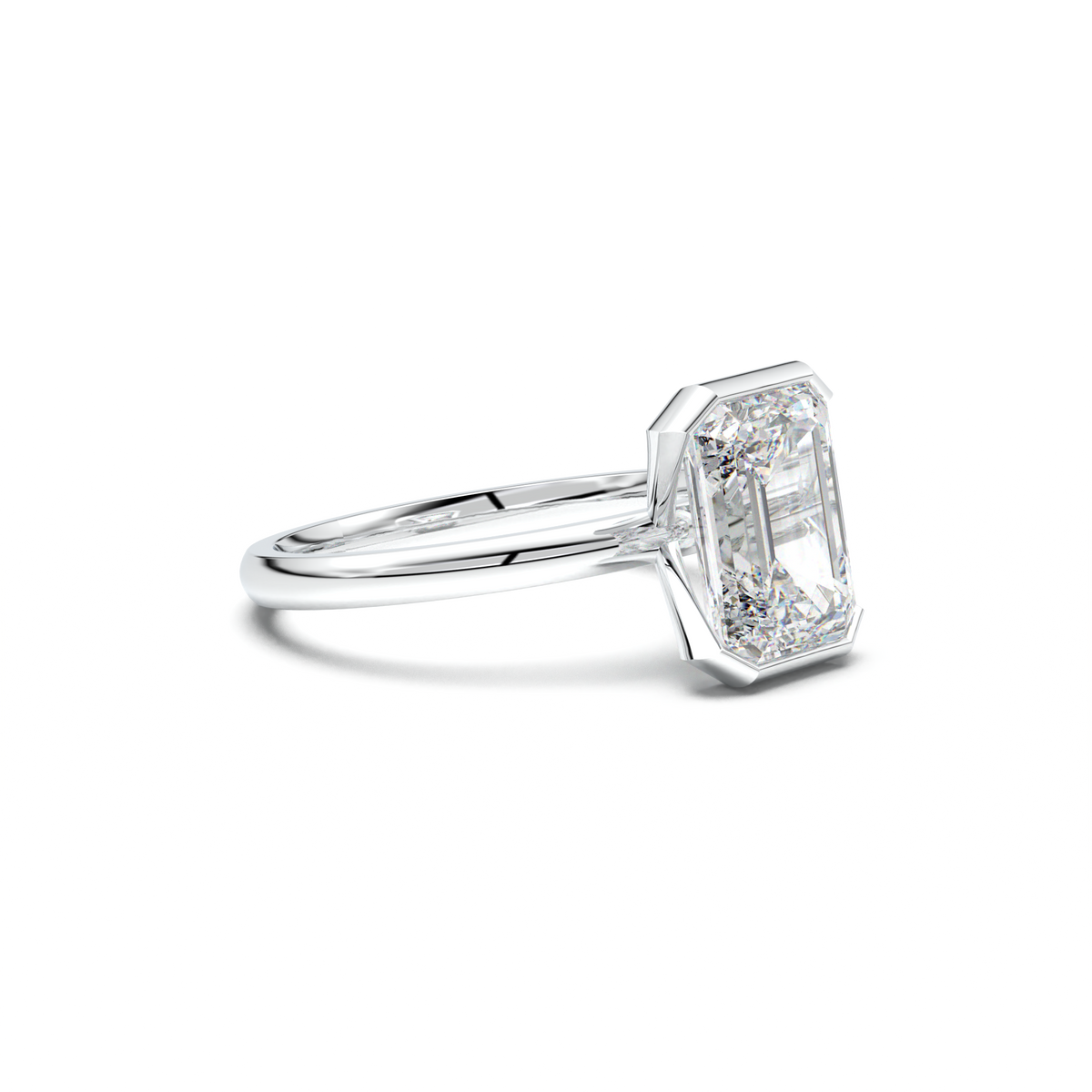 Emerald Cut Half-Bezel Engagement Ring