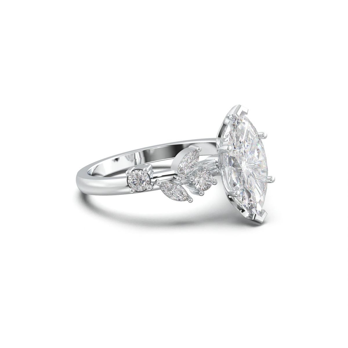Marquise Mixed Side-Stone Engagement Ring