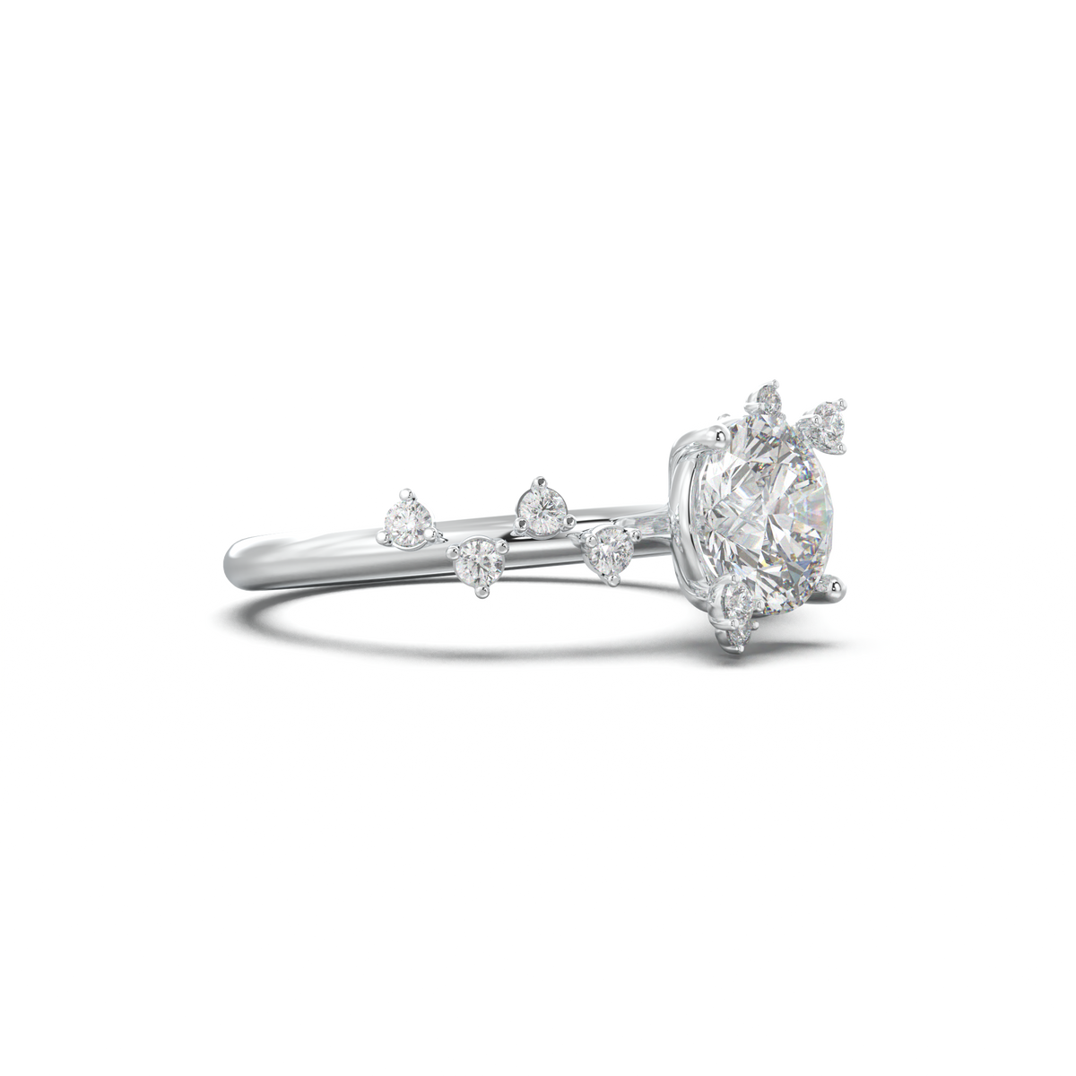 Round Botanical Accent Engagement Ring