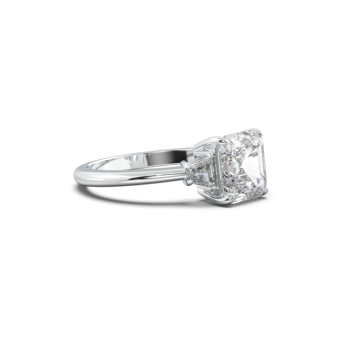 Asscher Baguette Three-Stone Engagement Ring