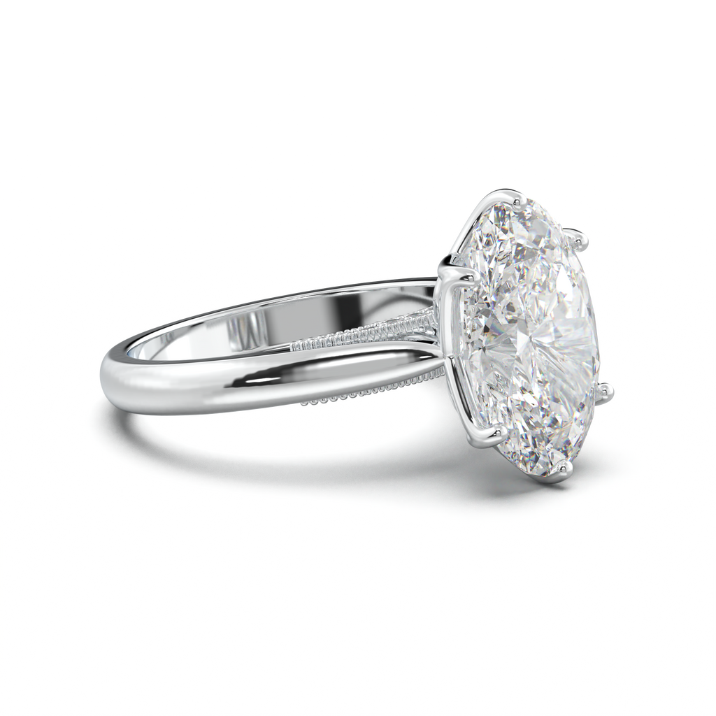 Oval Tulip Setting Hidden bridge Halo Engagement Ring
