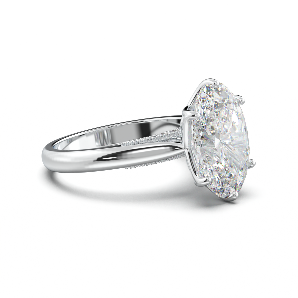 Oval Tulip Setting Hidden bridge Halo Engagement Ring