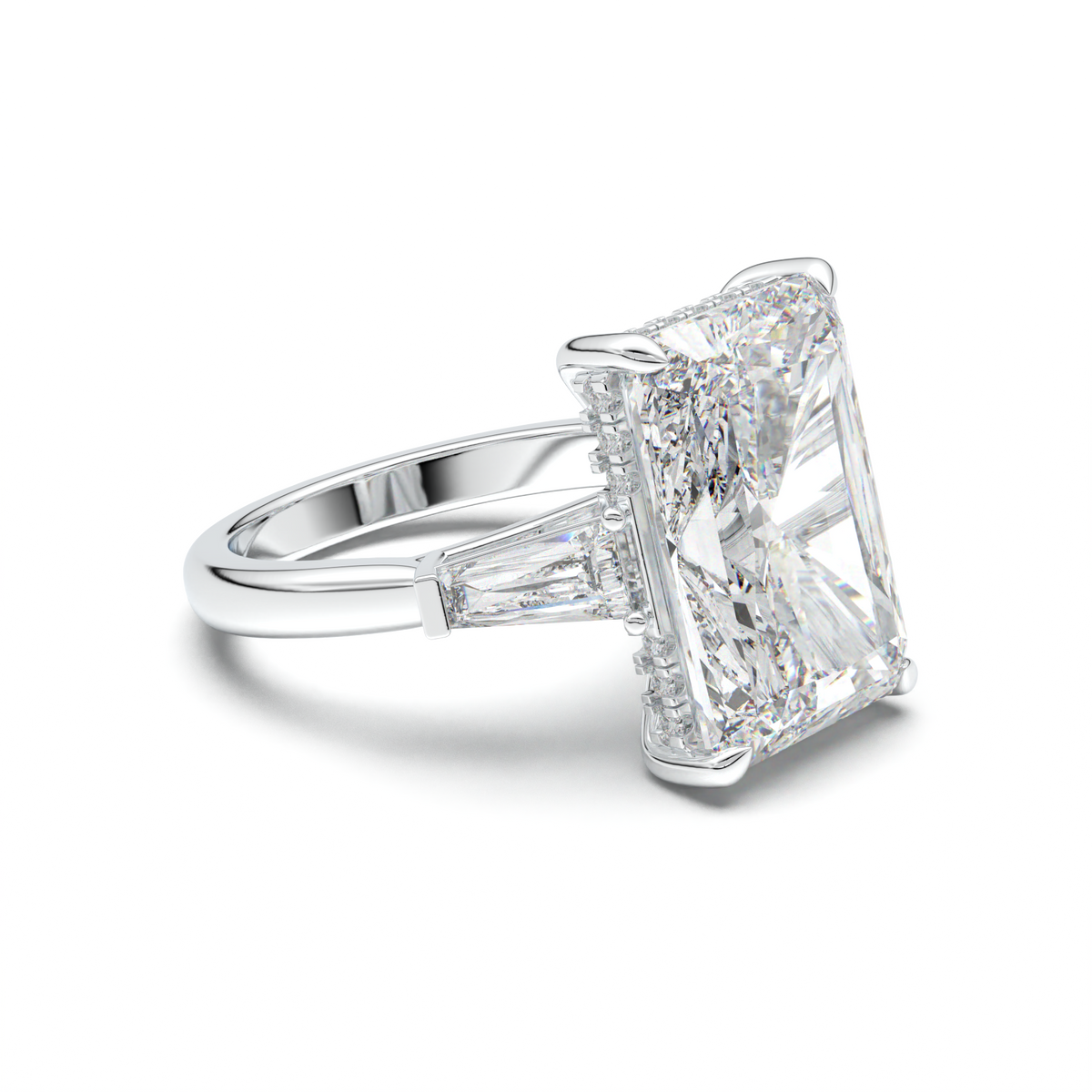 Radiant Baguette Hidden Halo Engagement Ring