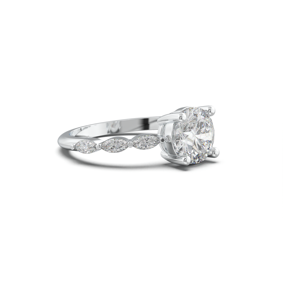 Round Marquise Side-Stone Engagement Ring