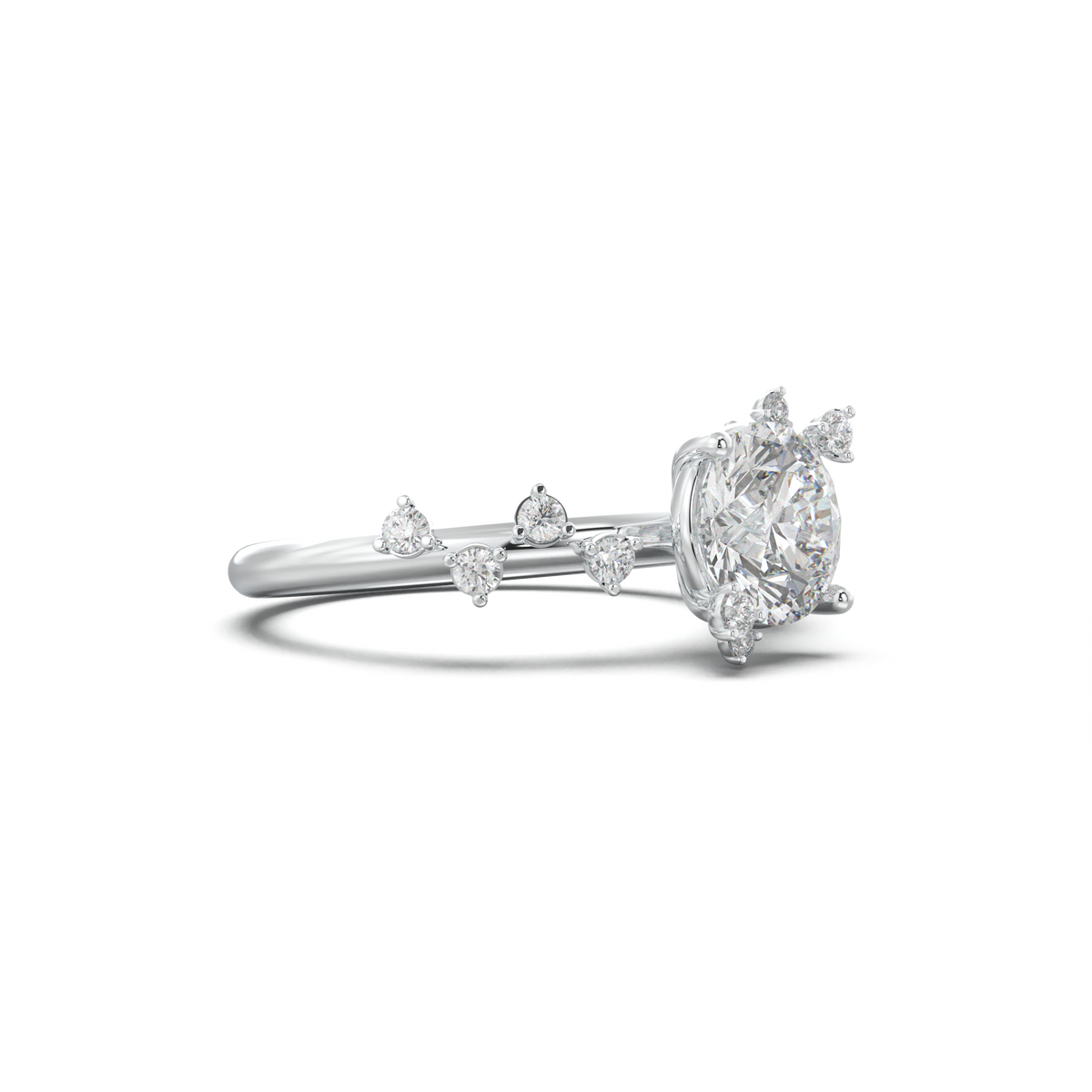 Round Botanical Accent Engagement Ring